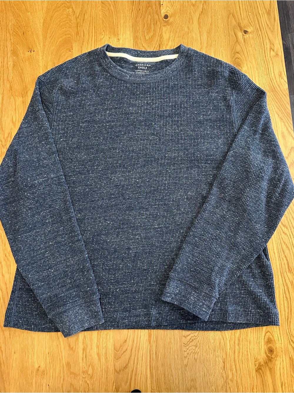 American Eagle Outfitters Men’s Heathered Navy Crewneck Thermal Long Sleeve